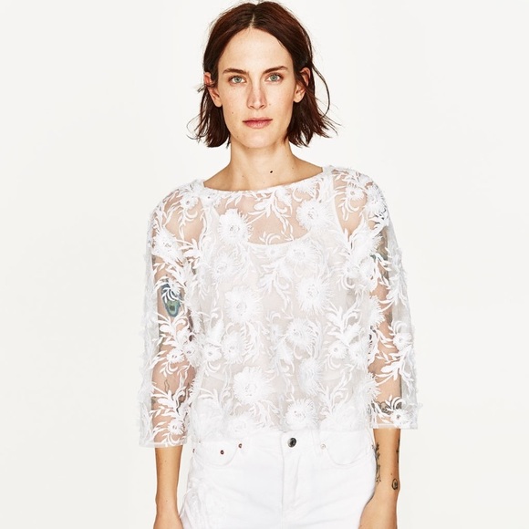 NWT Zara Lace Top, White - Picture 1 of 4
